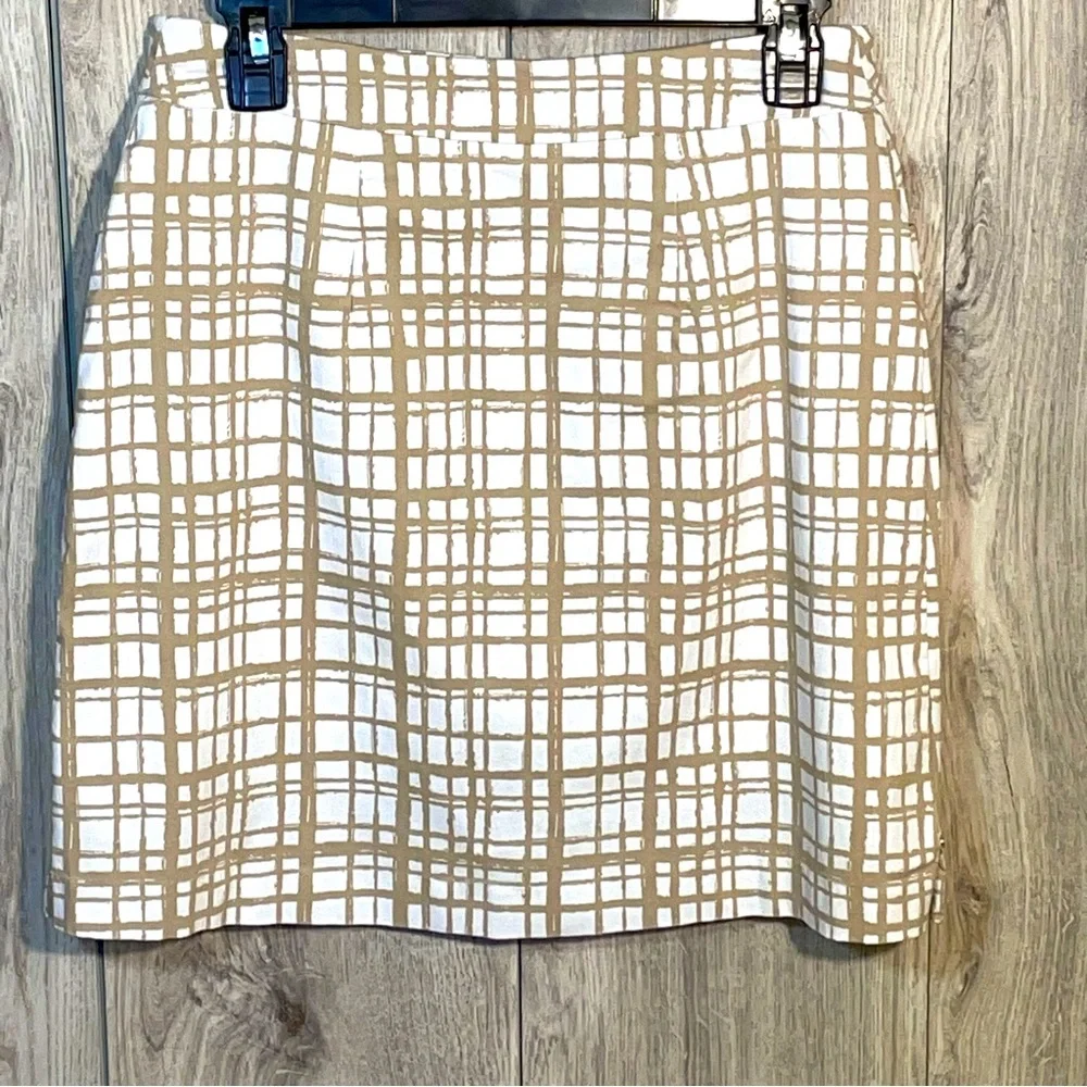 Hilary Radley Skort Small Tan White Printed Stretch Pockets Pre-owned - Picture 2 of 6